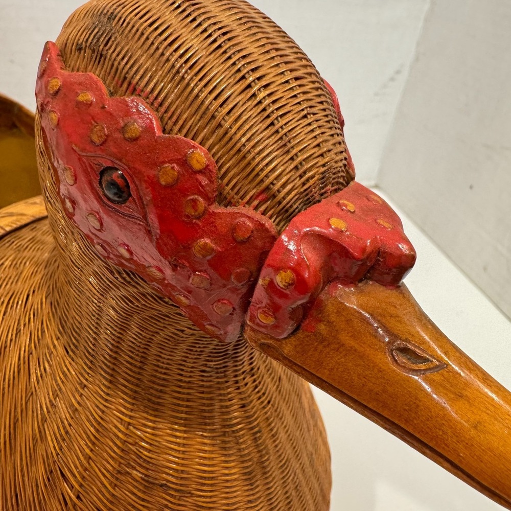Mid Century SHANGHAI HANDICRAFTS WICKER & CARVED WOOD BASKETRY Basket BOX DUCK - Picture 8 of 16